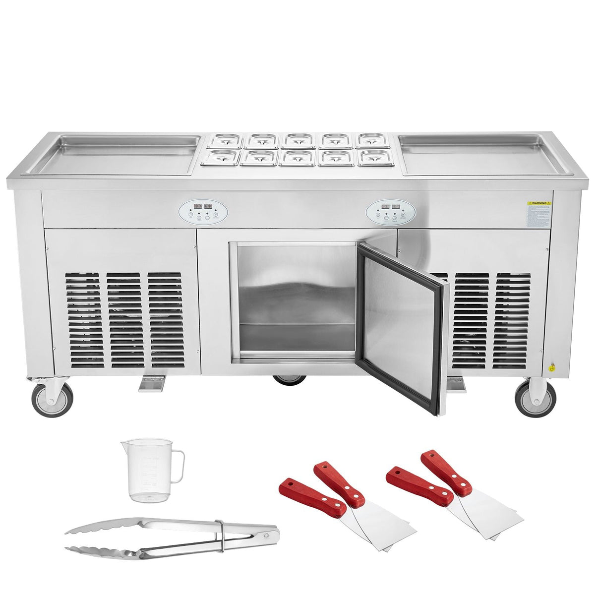 Fried Ice Cream Roll Machine, 2Pcs 17.7" x 17.7" Square Stir-Fried Ice Cream Pans, Stainless Steel Commercial Rolled Ice Cream Maker with Compressor and 4 Scrapers, for Ice Cream, Frozen Yogurt