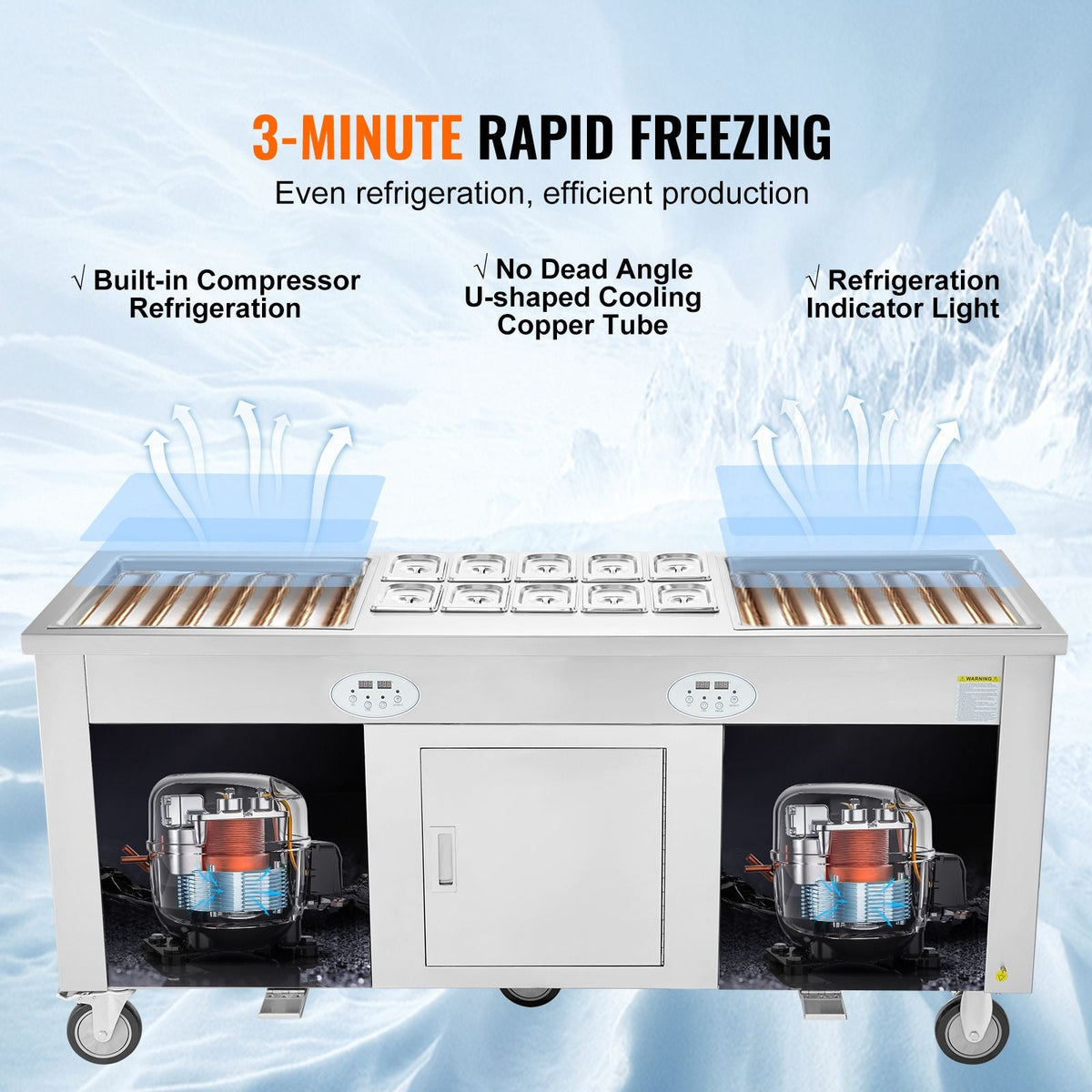 Fried Ice Cream Roll Machine, 2Pcs 17.7" x 17.7" Square Stir-Fried Ice Cream Pans, Stainless Steel Commercial Rolled Ice Cream Maker with Compressor and 4 Scrapers, for Ice Cream, Frozen Yogurt