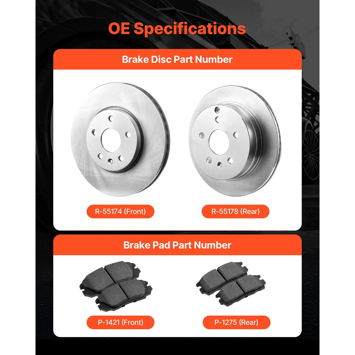 Front and Rear Brake Kit Compatible with 2010-2017 Chevrolet Equinox, 2010-2017 GMC Terrain, Hollow Brake Rotors Ceramic Brake Pads Replacement Kit, 12.7 in Front Rotors, 12 in Rear Rotors