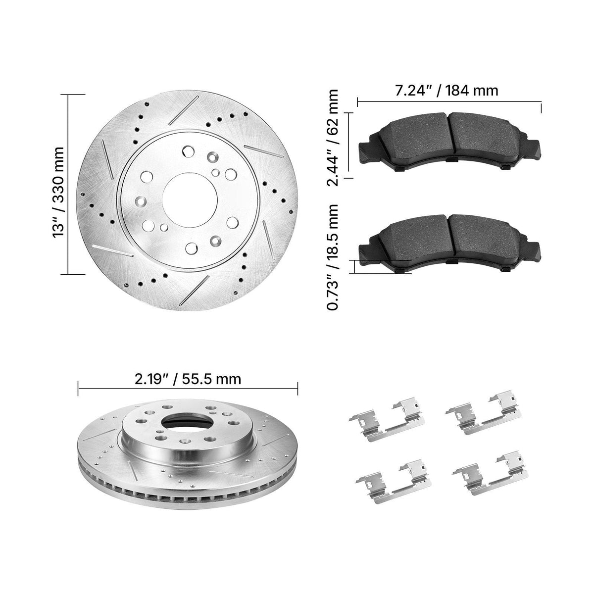 Front Brake Kit Compatible with 2008-2016 Cadillac Escalade/Escalade ESV, 2017-2020 Cadillac Escalade/Escalade ESV (Models without Brembo Brake Package), Drilled & Slotted Brake Rotors Kit