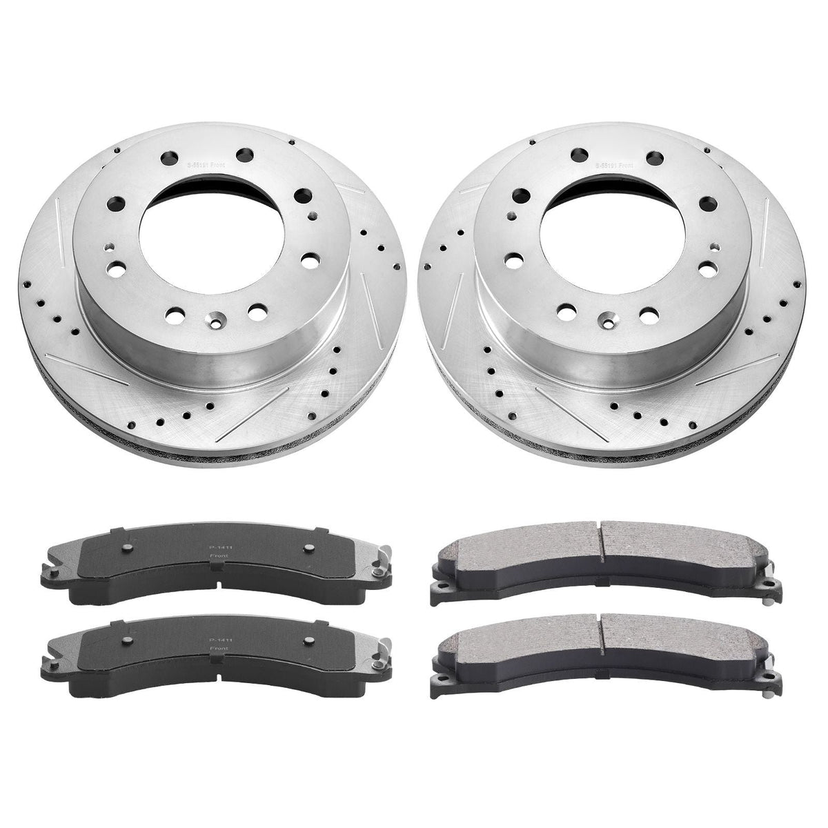 Front Brake Kit Compatible with 2011-2019 Chevy Silverado GMC Sierra 2500 3500 HD, Drilled and Slotted Brake Rotors Ceramic Brake Pads Replacement Kit, 14" Front Rotors