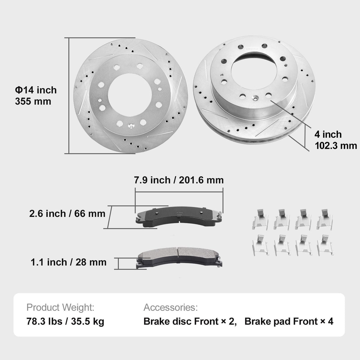 Front Brake Kit Compatible with 2011-2019 Chevy Silverado GMC Sierra 2500 3500 HD, Drilled and Slotted Brake Rotors Ceramic Brake Pads Replacement Kit, 14" Front Rotors