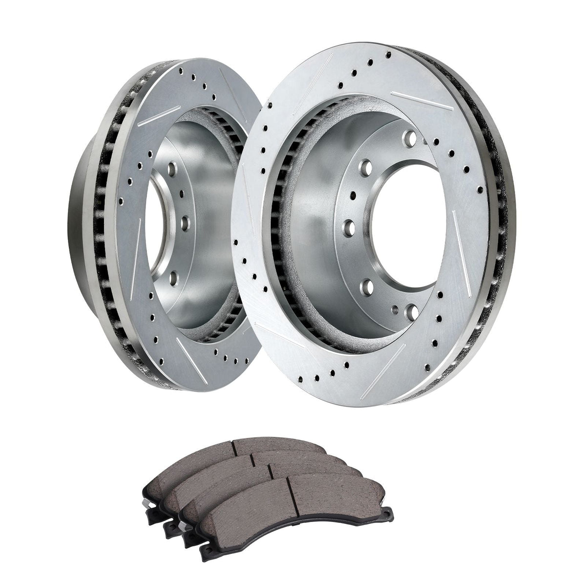 Front Brake Kit Compatible with 2011-2019 Chevy Silverado GMC Sierra 2500 3500 HD, Drilled and Slotted Brake Rotors Ceramic Brake Pads Replacement Kit, 14" Front Rotors
