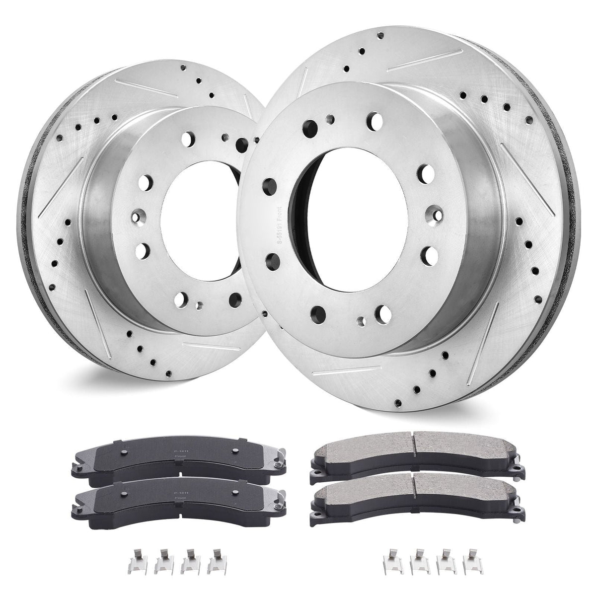 Front Brake Kit Compatible with 2011-2019 Chevy Silverado GMC Sierra 2500 3500 HD, Drilled and Slotted Brake Rotors Ceramic Brake Pads Replacement Kit, 14" Front Rotors