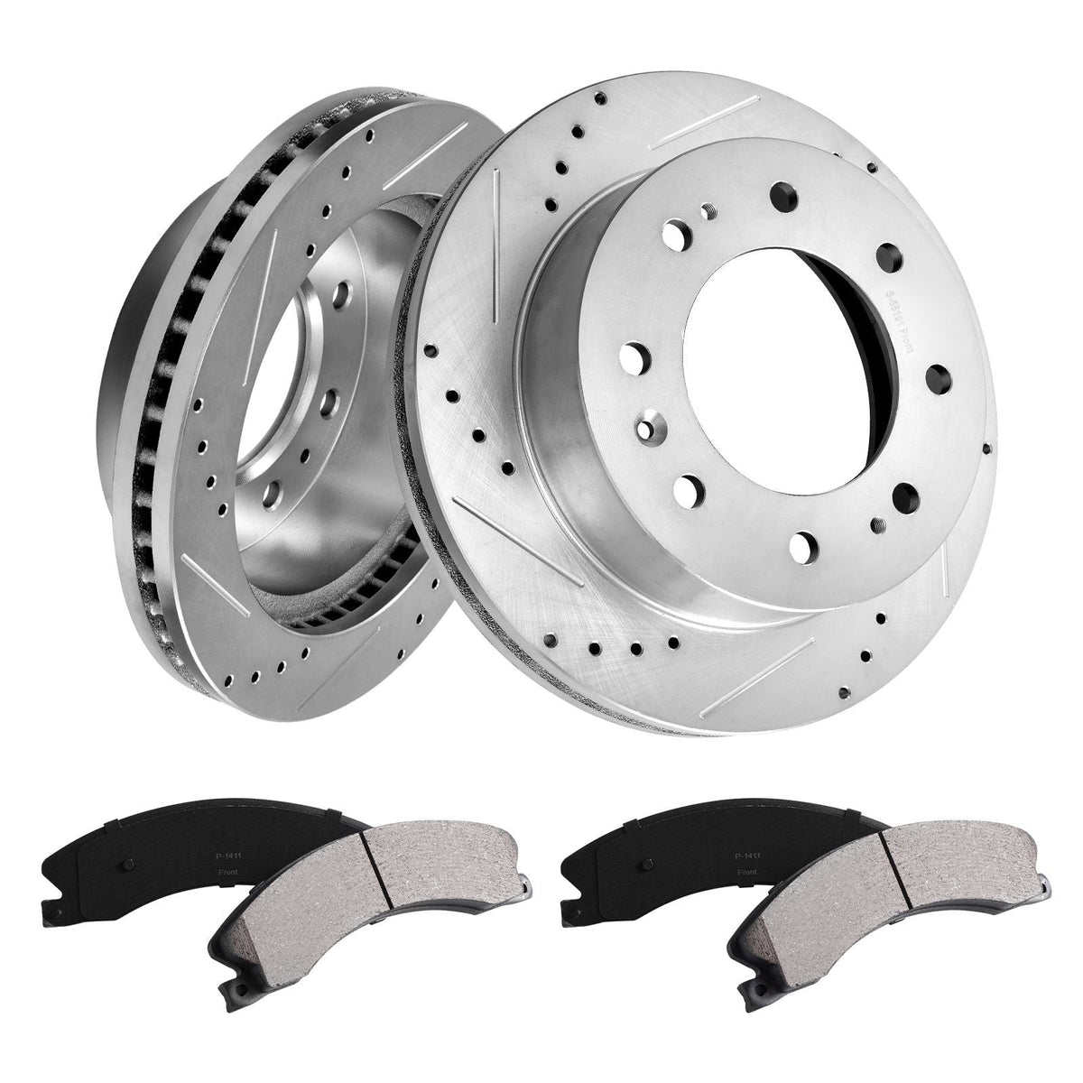 Front Brake Kit Compatible with 2011-2019 Chevy Silverado GMC Sierra 2500 3500 HD, Drilled and Slotted Brake Rotors Ceramic Brake Pads Replacement Kit, 14" Front Rotors