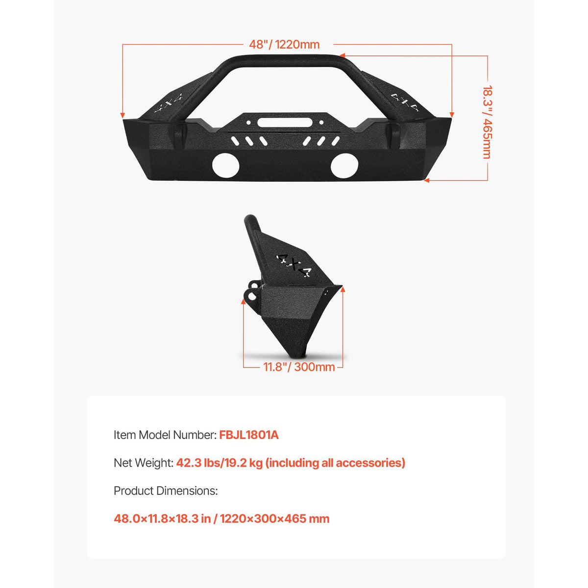 Front Bumper Compatible with 2018-2024 Jeep Wrangler JL JLU & Gladiator JT, Heavy-Duty Steel Front Bumper with Winch Plate, D-Ring Mounts & Fog Light Housing