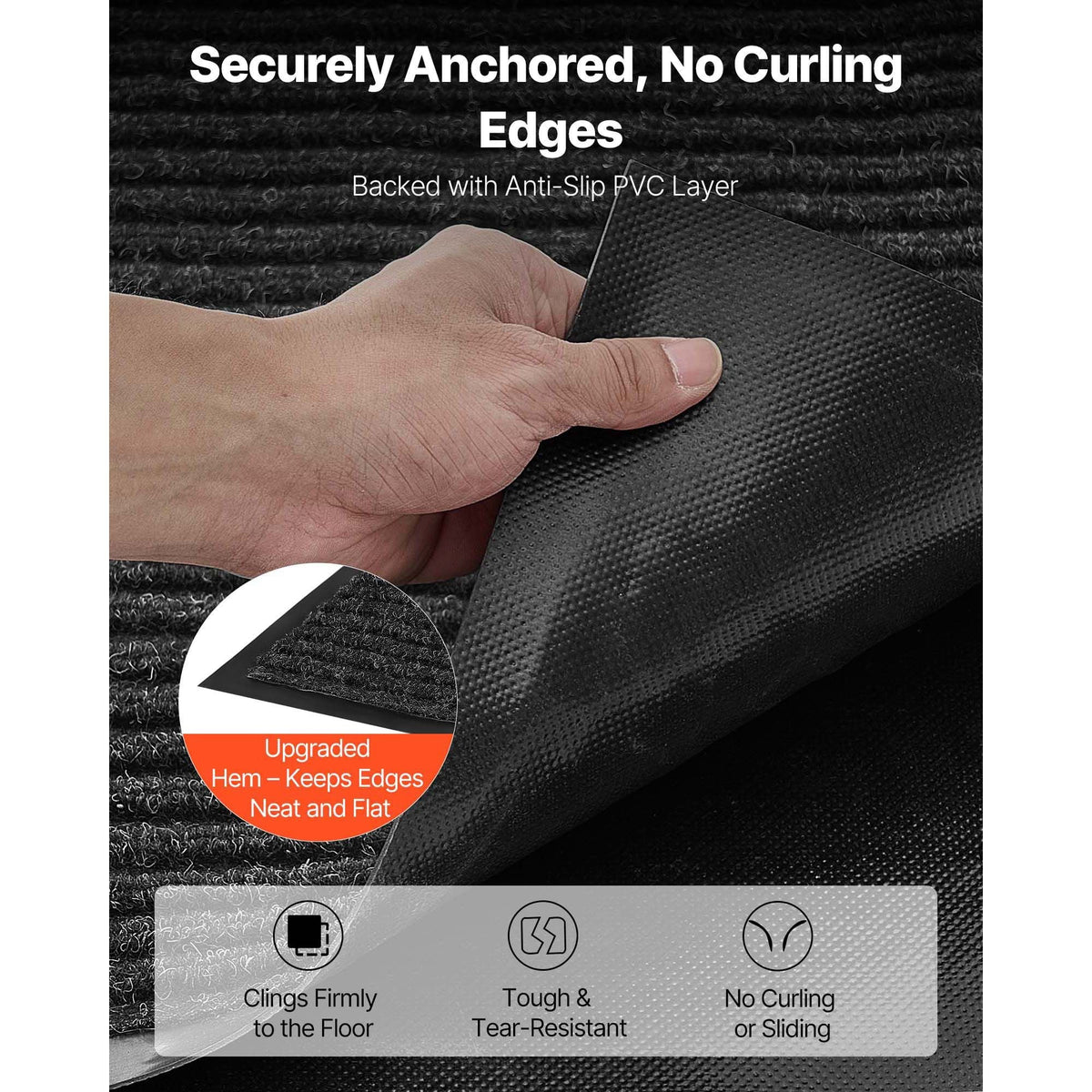 Front Door Mat, 5 x 3 ft Commercial Floor Mat for Indoor and Outdoor, Stylish Striped Industrial Carpet with PVC Backing, Heavy Duty Washable Entry Rug for Hallway, Balcony, Garage, Grey