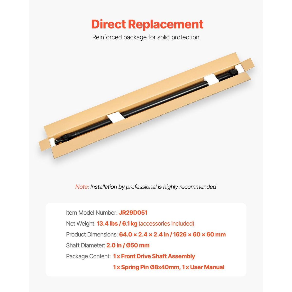 Front Drive Shaft, 64.0" Prop Shaft Driveshaft Assembly Compatible with 2014-2016 Polaris Ranger XP 900, Replace #1332951 1333146