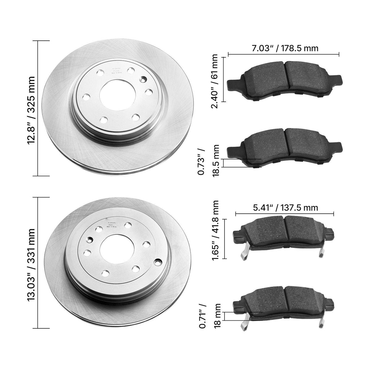 Front & Rear Brake Kit Compatible with 2008-2017 Buick Enclave, 2009-2017 Chevrolet Traverse/2007-2010 Saturn Outlook, 2007-2016 GMC Acadia/2017 GMC Acadia Limited, Hollow Brake Rotors Pads Kit