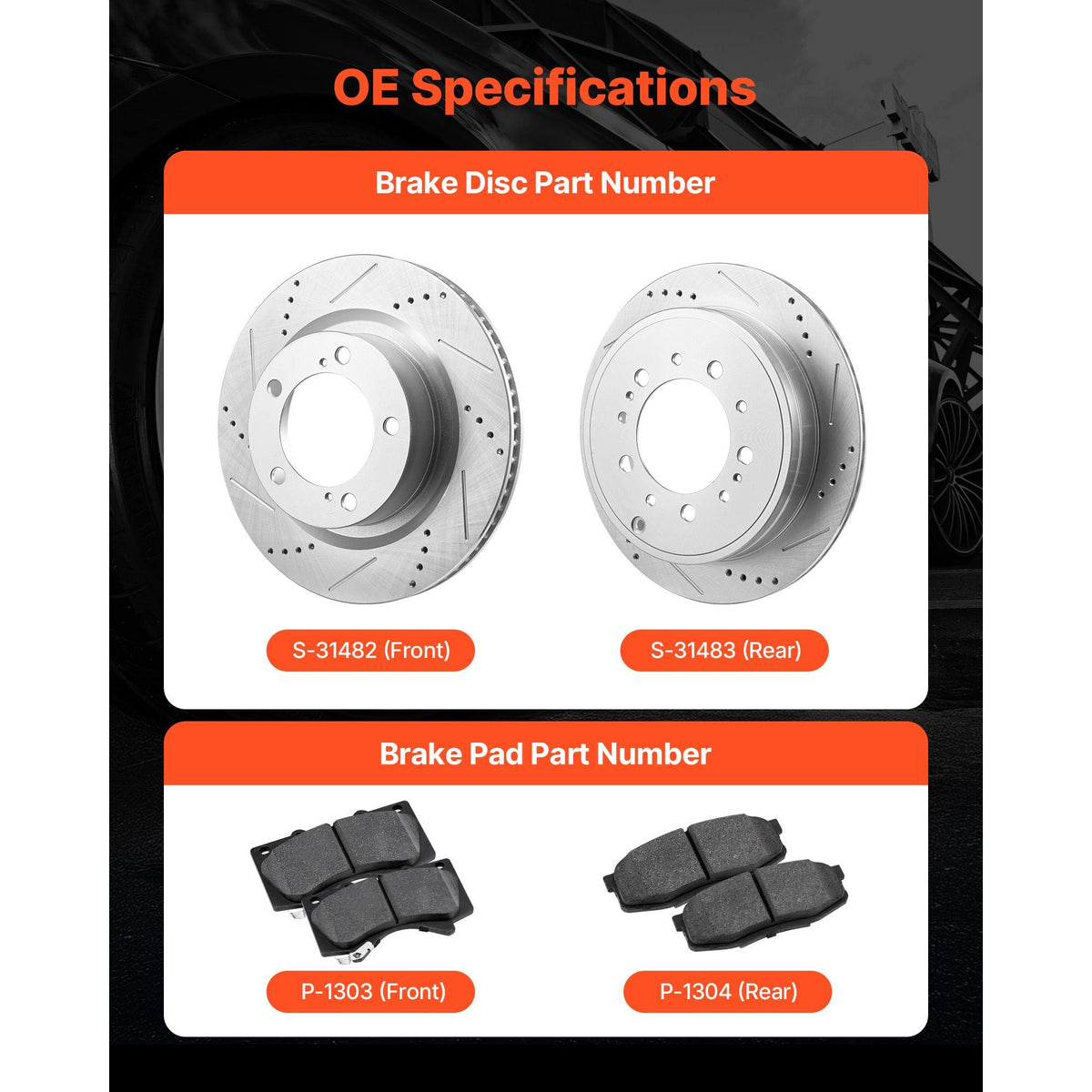 Front & Rear Ceramic Brake Kit Compatible with 2016-2021 Lexus LX570, 2016-2021 Toyota Land Cruiser, Drilled and Slotted Brake Rotors Ceramic Brake Pads Replacement Kit, 14 inch Front Rotors