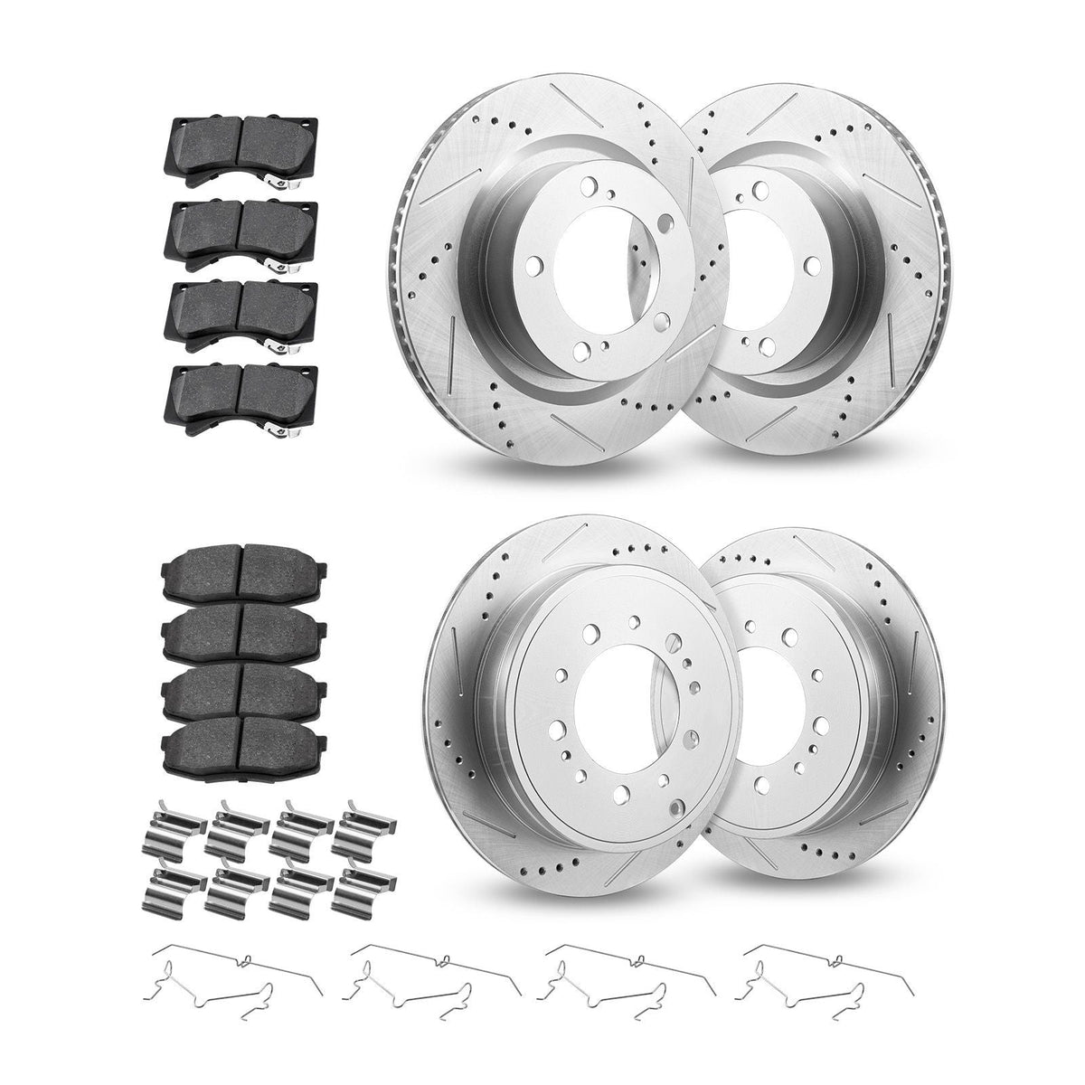 Front & Rear Ceramic Brake Kit Compatible with 2016-2021 Lexus LX570, 2016-2021 Toyota Land Cruiser, Drilled and Slotted Brake Rotors Ceramic Brake Pads Replacement Kit, 14 inch Front Rotors