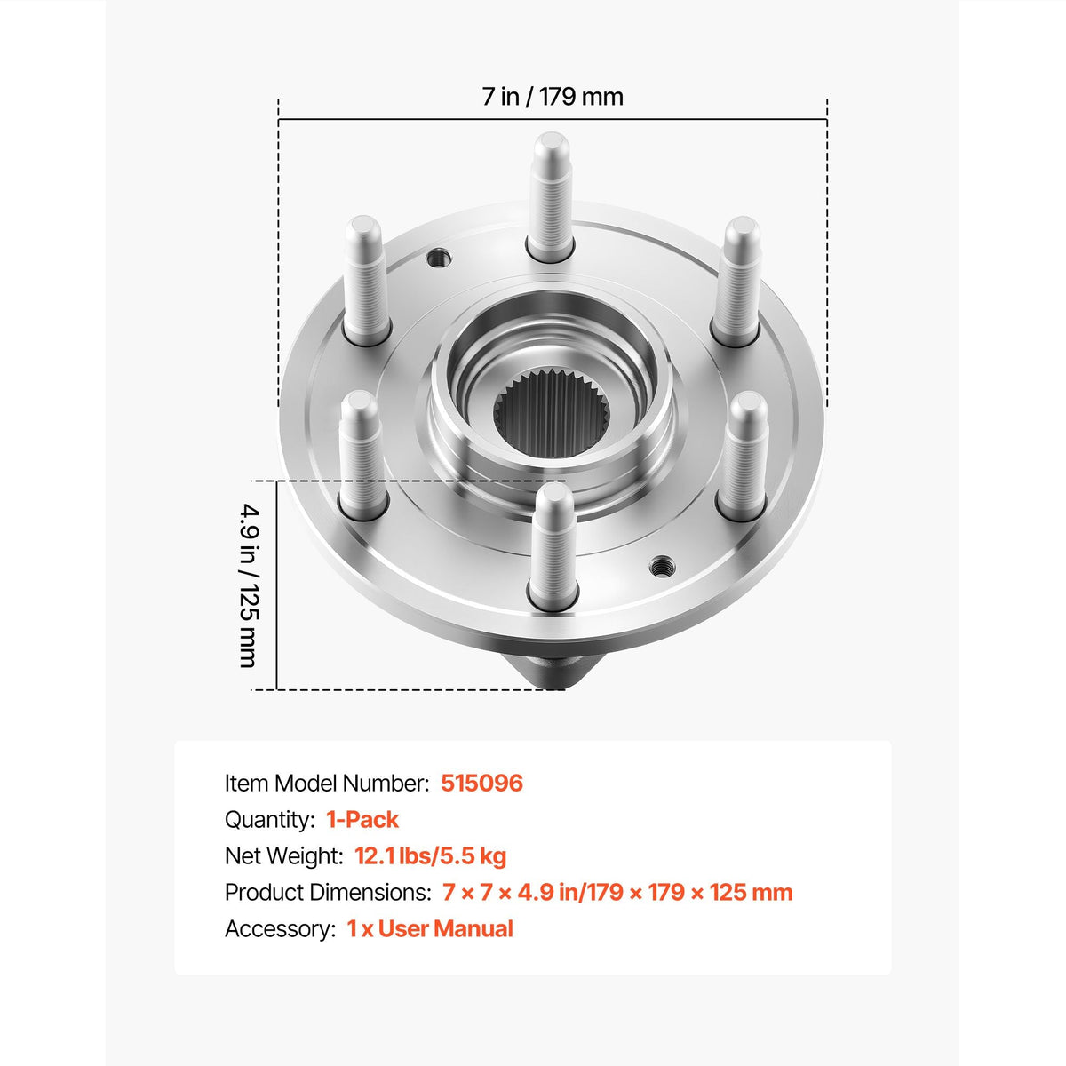 Front Wheel Bearing & Hub Assembly Fit for 2007-2013 Chevy Silverado 1500 4WD Avalanche GMC Sierra 1500 Cadillac Escalade EXT 2007-2014 Tahoe OEM 515096, Wheel Bearing Hub Set with ABS Sensor