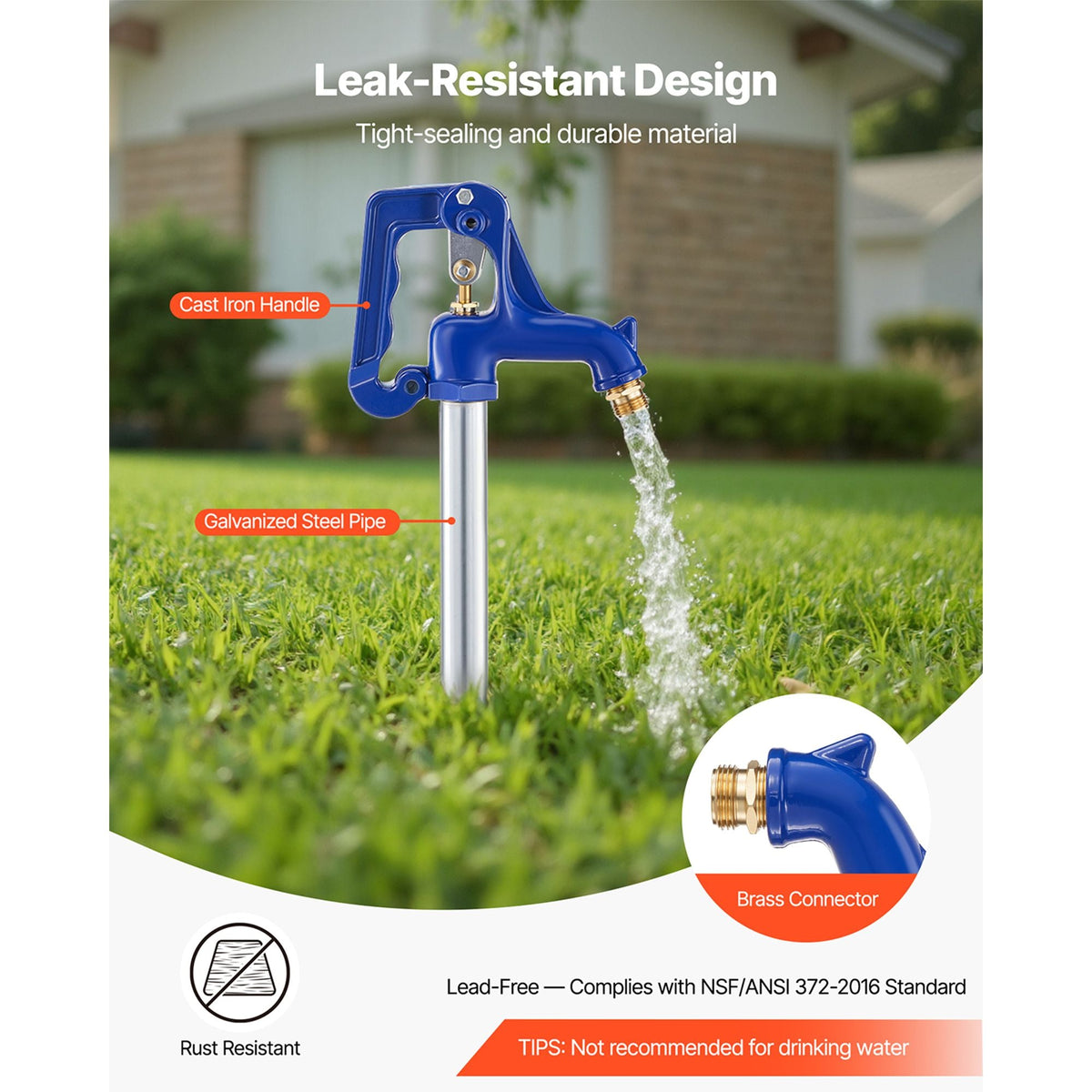 Frost Proof Yard Hydrant, 4.2FT Freeze-Proof Outdoor Faucet with 24" Bury Depth, 3/4" NPT Pipe Connection & 3/4" NH Hose Coupling, No Lead Freezeless Hydrant for Yard Garden Farm Irrigation
