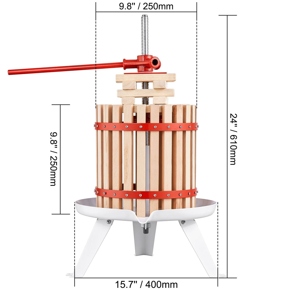 Fruit Wine Press, 2.98 Gal/11.3L, Solid Wood Basket with 6 Blocks, Manual Juice Maker, Cider Apple Grape Tincture Vegetables Honey Olive Oil Making Press with Pole Handle Bar for Kitchen, Home