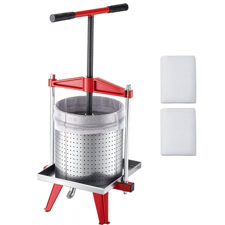 Fruit Wine Press, 3.96Gal/15L, Stainless Steel Manual Juice Maker, Heavy Duty T-Shaped Handle & Cross-beam for Cider Apple Grape Vegetable Press, with 2 Filter Bags, for Kitchen Home Brewing