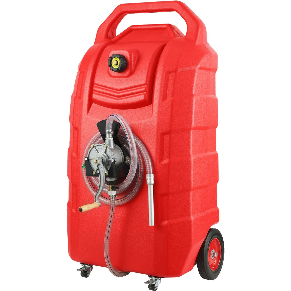 Fuel Caddy, 32 Gallon, Portable Fuel Storage Tank On-Wheels, with Manual Transfer Pump, Gasoline Diesel Fuel Container for Cars, Lawn Mowers, ATVs, Boats, More, Red