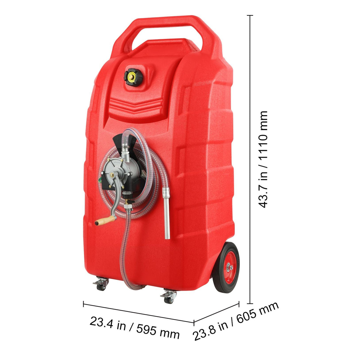 Fuel Caddy, 32 Gallon, Portable Fuel Storage Tank On-Wheels, with Manual Transfer Pump, Gasoline Diesel Fuel Container for Cars, Lawn Mowers, ATVs, Boats, More, Red
