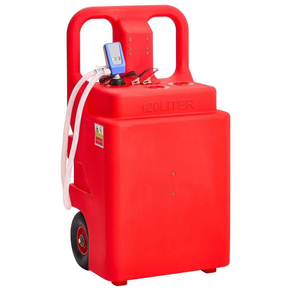 Fuel Caddy, 32 Gallon, Portable Fuel Tank with 12V DC 2.5 GPM Electric Fuel Transfer Pump, 4 ft Delivery Hose & Auto-Stop Sensor Nozzle, Tank Adapters, Suitable for Diesel & Gasoline, Red