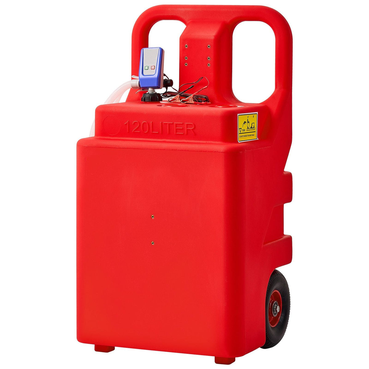 Fuel Caddy, 32 Gallon, Portable Fuel Tank with 12V DC 2.5 GPM Electric Fuel Transfer Pump, 4 ft Delivery Hose & Auto-Stop Sensor Nozzle, Tank Adapters, Suitable for Diesel & Gasoline, Red