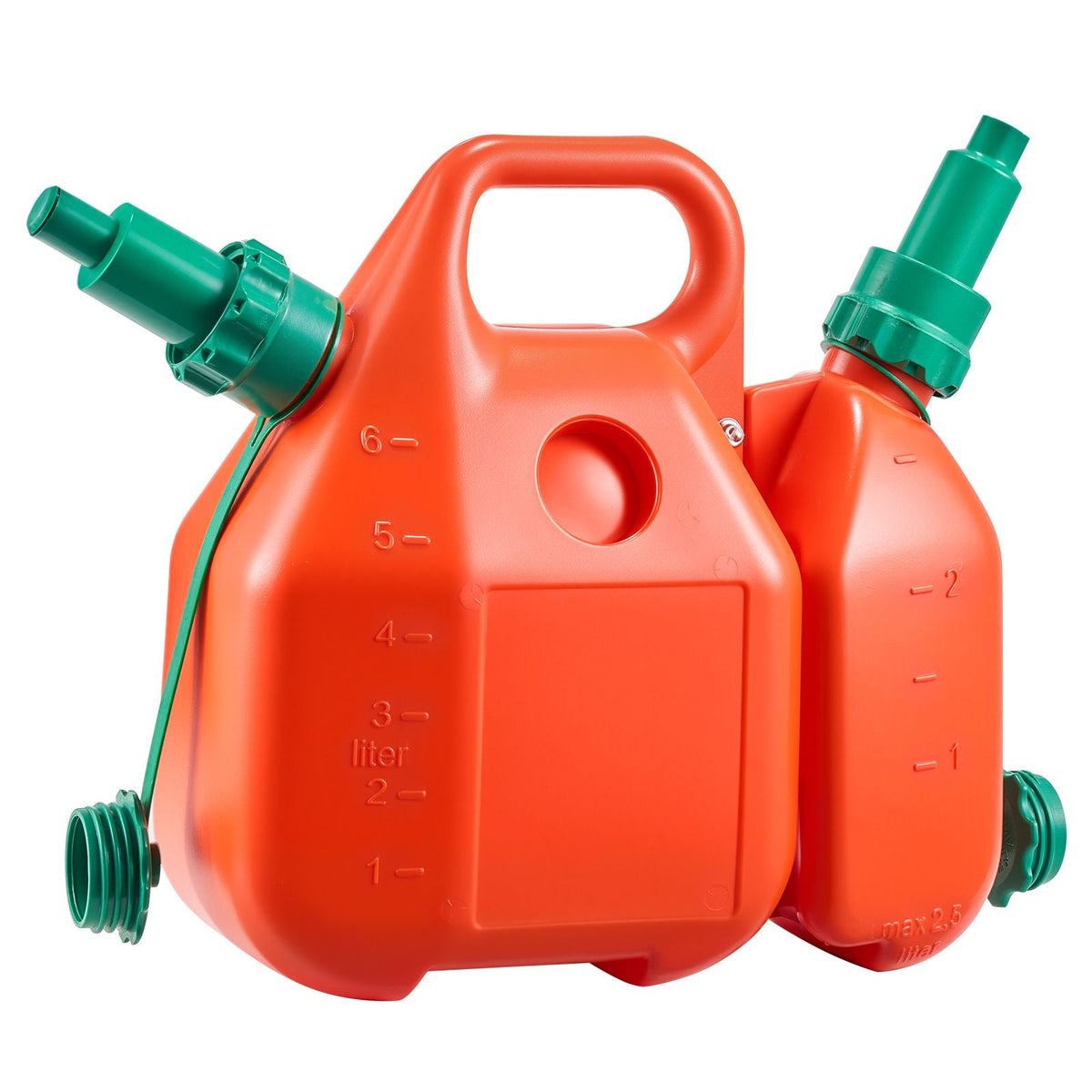 Fuel Container, 1.6 Gallon, Fuel Tank with Spout & 0.5 Gallon Extra Oil Container, 5.5 L/min Max Flow Rate, Leak-proof and Portable Flat Fluid Container for Most Cars Motorcycle ATV UTV