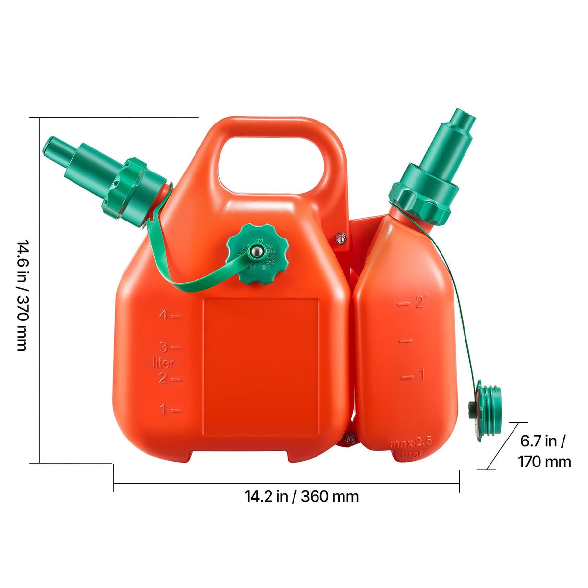 Fuel Container, 1.6 Gallon, Fuel Tank with Spout & 0.5 Gallon Extra Oil Container, 5.5 L/min Max Flow Rate, Leak-proof and Portable Flat Fluid Container for Most Cars Motorcycle ATV UTV