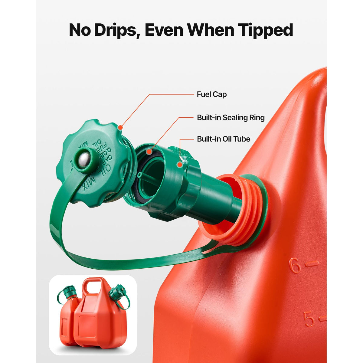 Fuel Container, 1.6 Gallon, Fuel Tank with Spout & 0.5 Gallon Extra Oil Container, 5.5 L/min Max Flow Rate, Leak-proof and Portable Flat Fluid Container for Most Cars Motorcycle ATV UTV