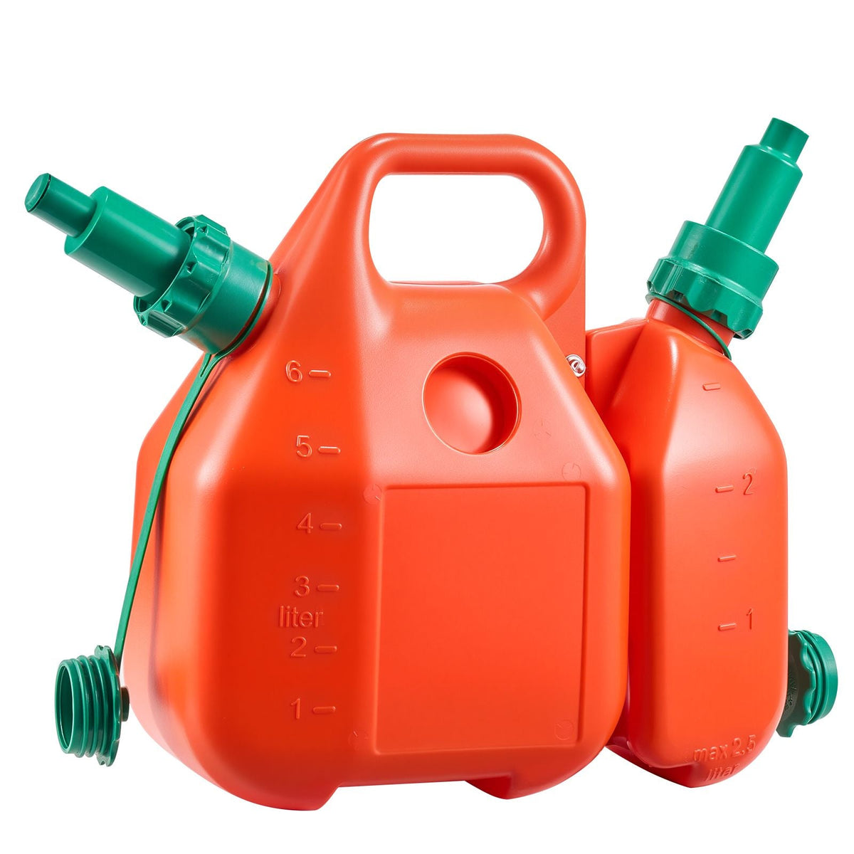 Fuel Container, 1.6 Gallon, Fuel Tank with Spout & 0.5 Gallon Extra Oil Container, 5.5 L/min Max Flow Rate, Leak-proof and Portable Flat Fluid Container for Most Cars Motorcycle ATV UTV