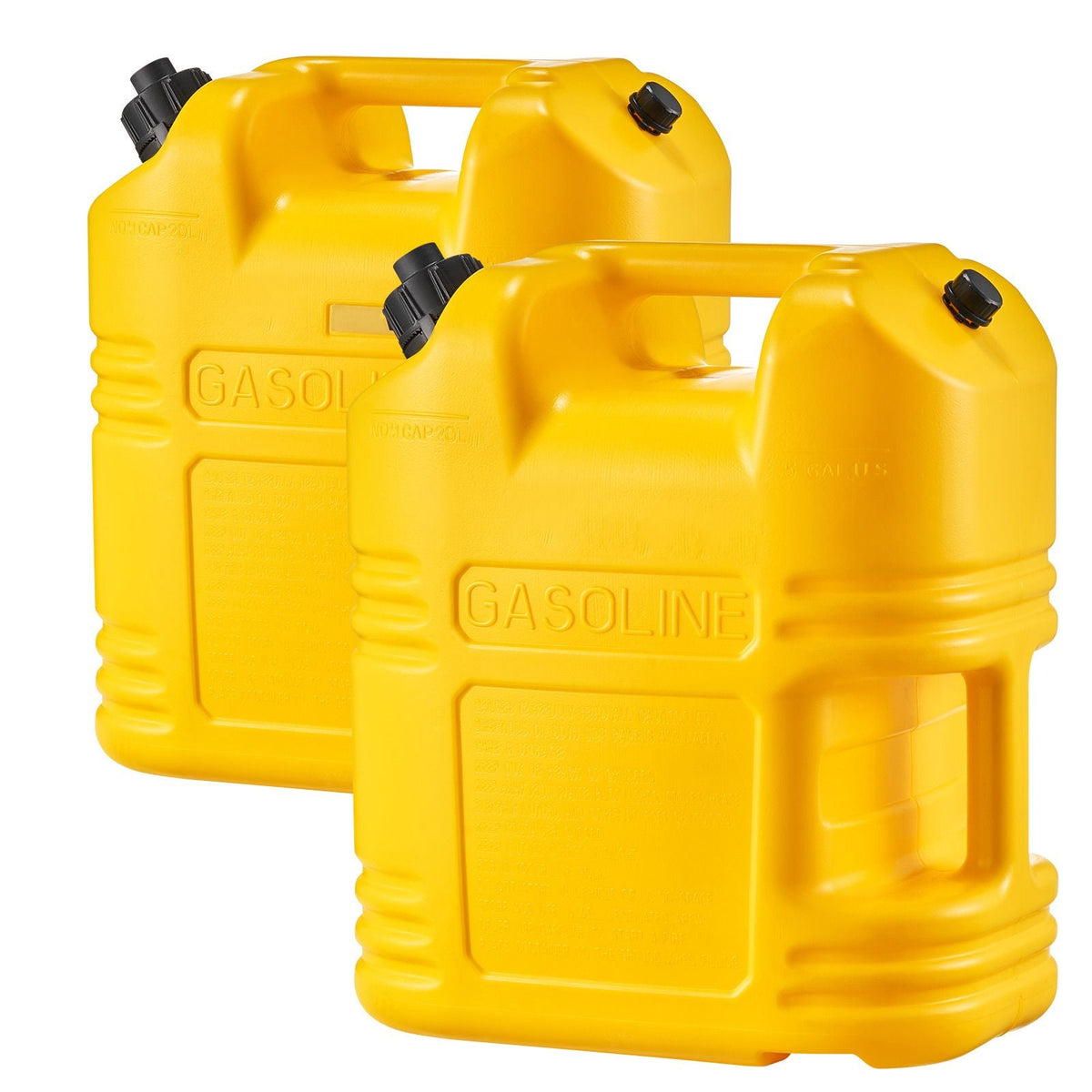 Fuel Container, 5 Gallon, Gas Tank with Spout & Clear Scale, 15 L/min Max Flow Rate, Secure & Leak-proof, Portable Flat Fluid Container for Most Cars Motorcycle SUV ATV UTV, Yellow, 2 Packs