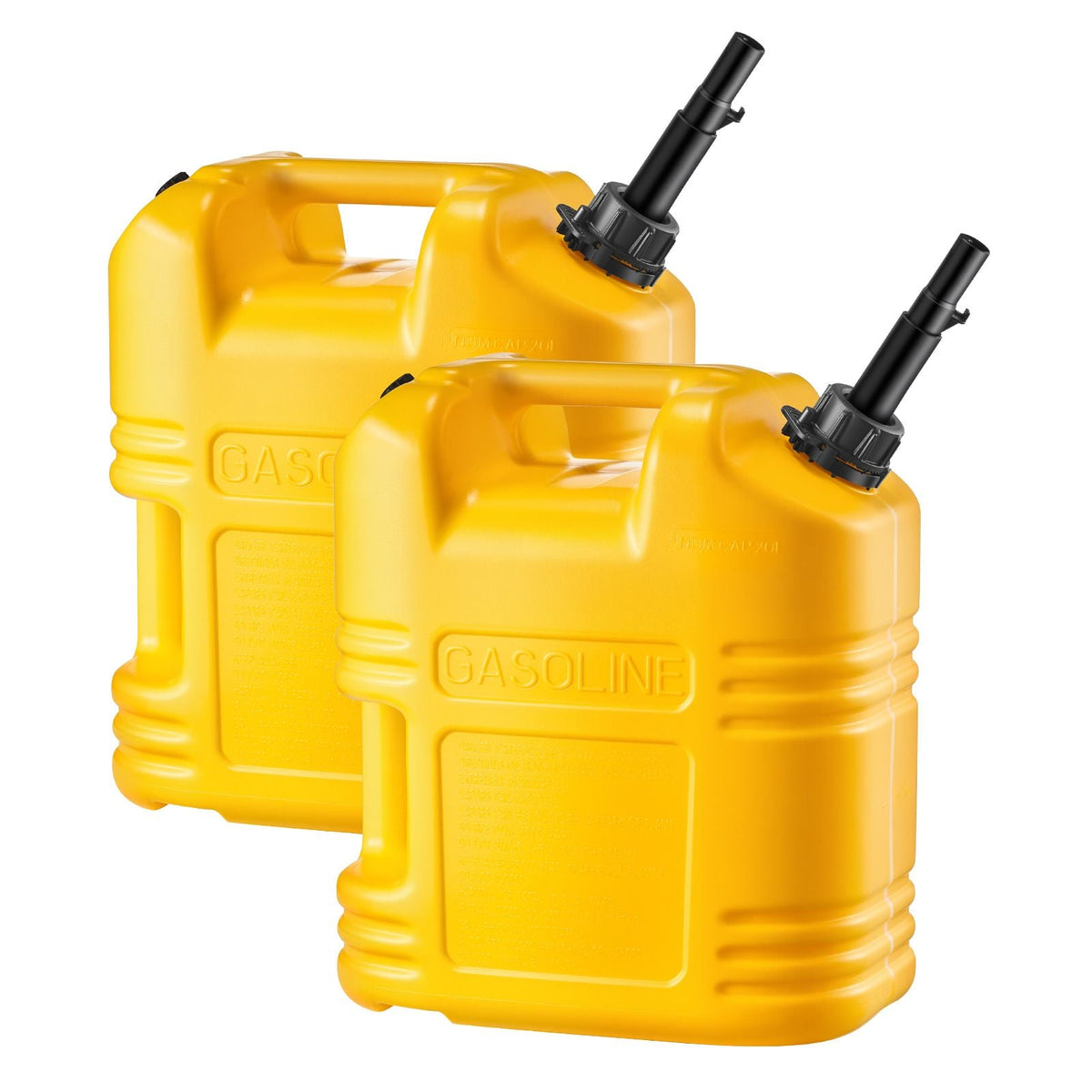 Fuel Container, 5 Gallon, Gas Tank with Spout & Clear Scale, 15 L/min Max Flow Rate, Secure & Leak-proof, Portable Flat Fluid Container for Most Cars Motorcycle SUV ATV UTV, Yellow, 2 Packs
