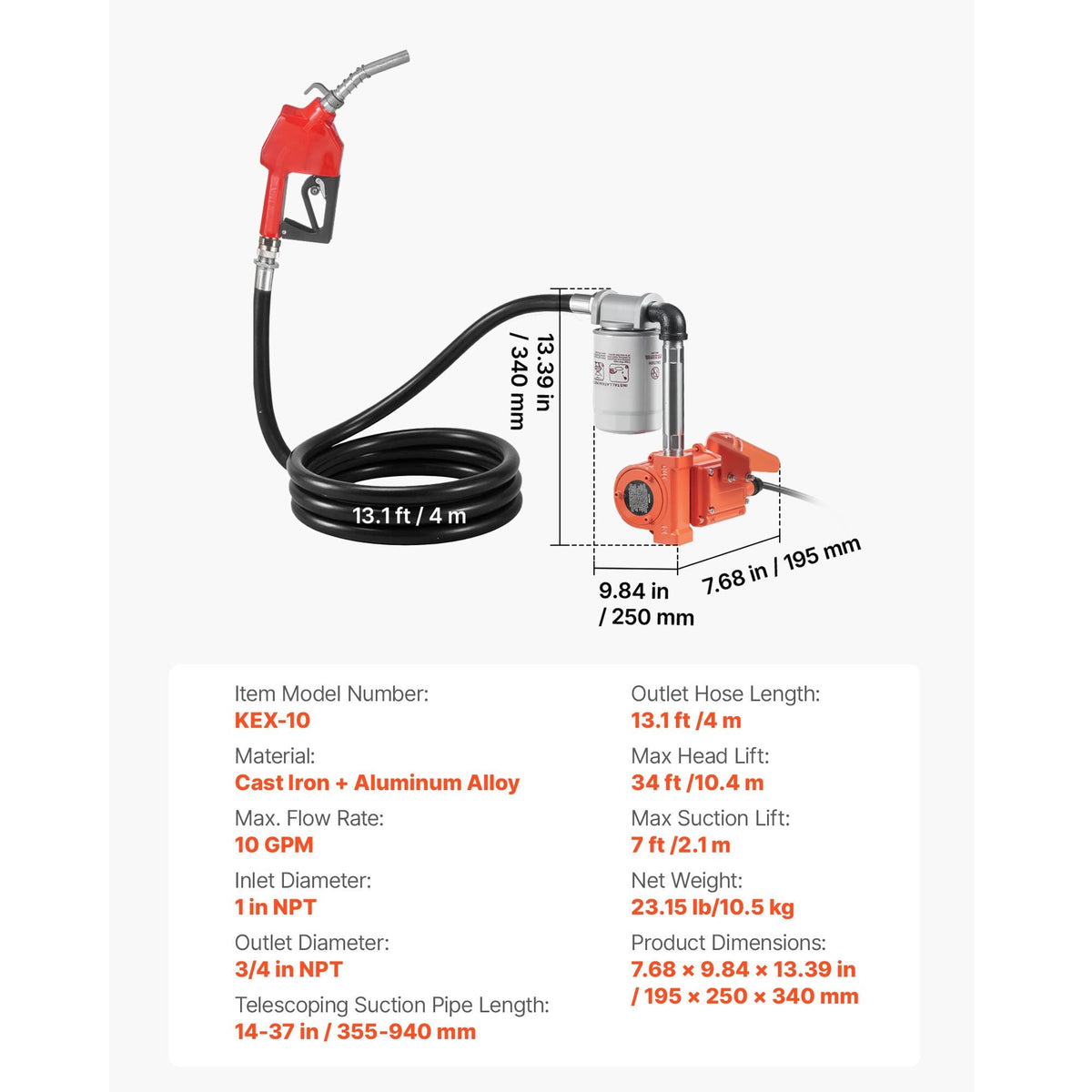 Fuel Transfer Pump, 12V DC 10 GPM, Portable Diesel Transfer Pump Kit, with Auto Shut-Off Nozzle, Discharge Hose, Overheat Protection, Power Cable, Explosion-Proof, for Gasoline Diesel Kerosene