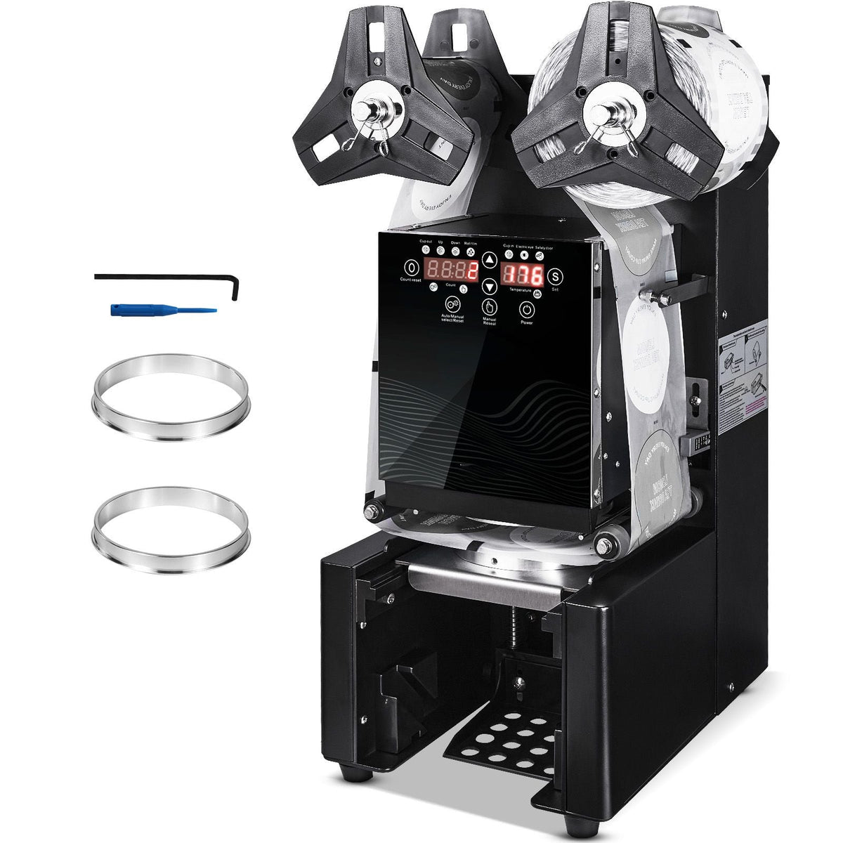 Fully Automatic Cup Sealing Machine, 500-650 Cups/H, Cup Sealer Machine for 190 mm Tall & 90/95 mm Cup, Electric Tea Sealer with Digital Control LCD Panel for Bubble Milk Tea Coffee, Black