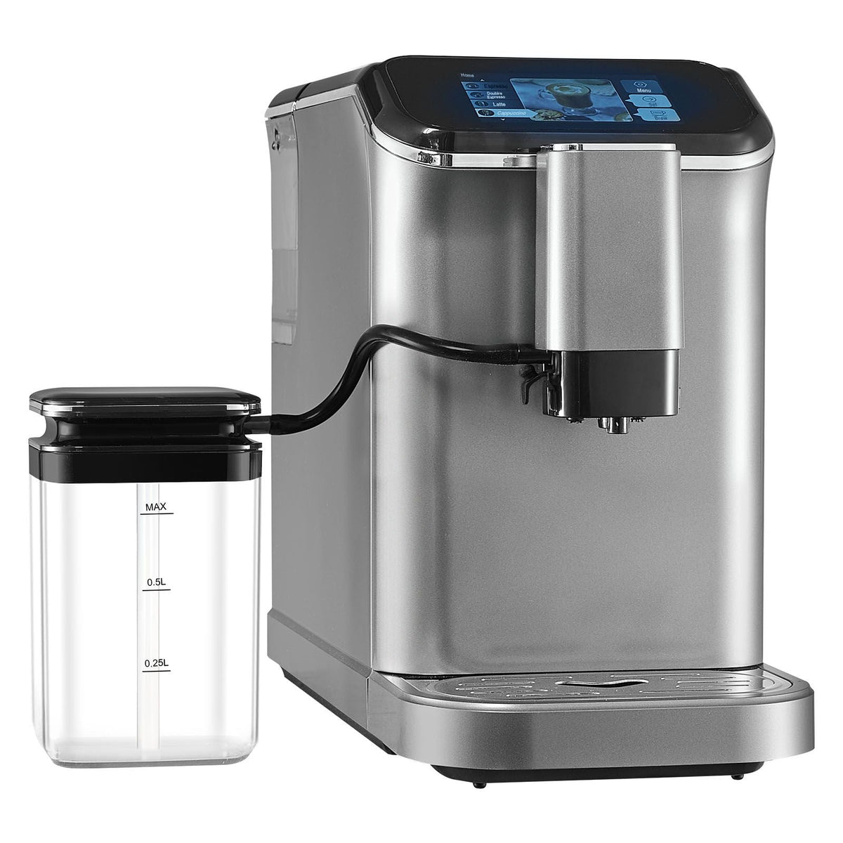 Fully Automatic Espresso Machine - with Automatic Milk Frother, 20 Bar Super-Automatic Cappuccino Latte Machine with TFT Touch Screen, Grinder, 15 Grinding Levels, and Removable Milk Reservoir