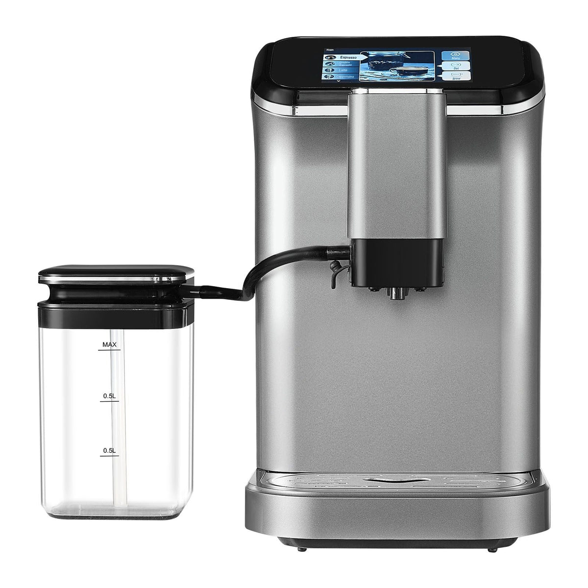 Fully Automatic Espresso Machine - with Automatic Milk Frother, 20 Bar Super-Automatic Cappuccino Latte Machine with TFT Touch Screen, Grinder, 15 Grinding Levels, and Removable Milk Reservoir