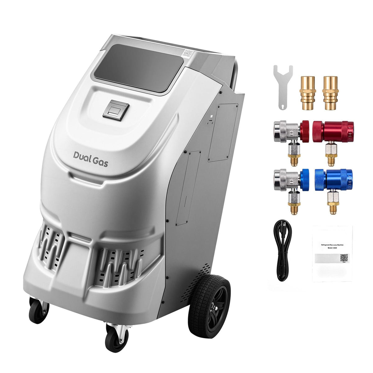Fully Automatic Refrigerant Recovery Machine for R134a & 1234fy, ≥98.5% Accuracy, 10-Inch Touch Screen, AC Recovery, Vacuum, and Recharging for Standard and High Voltage Automotive A/C Systems