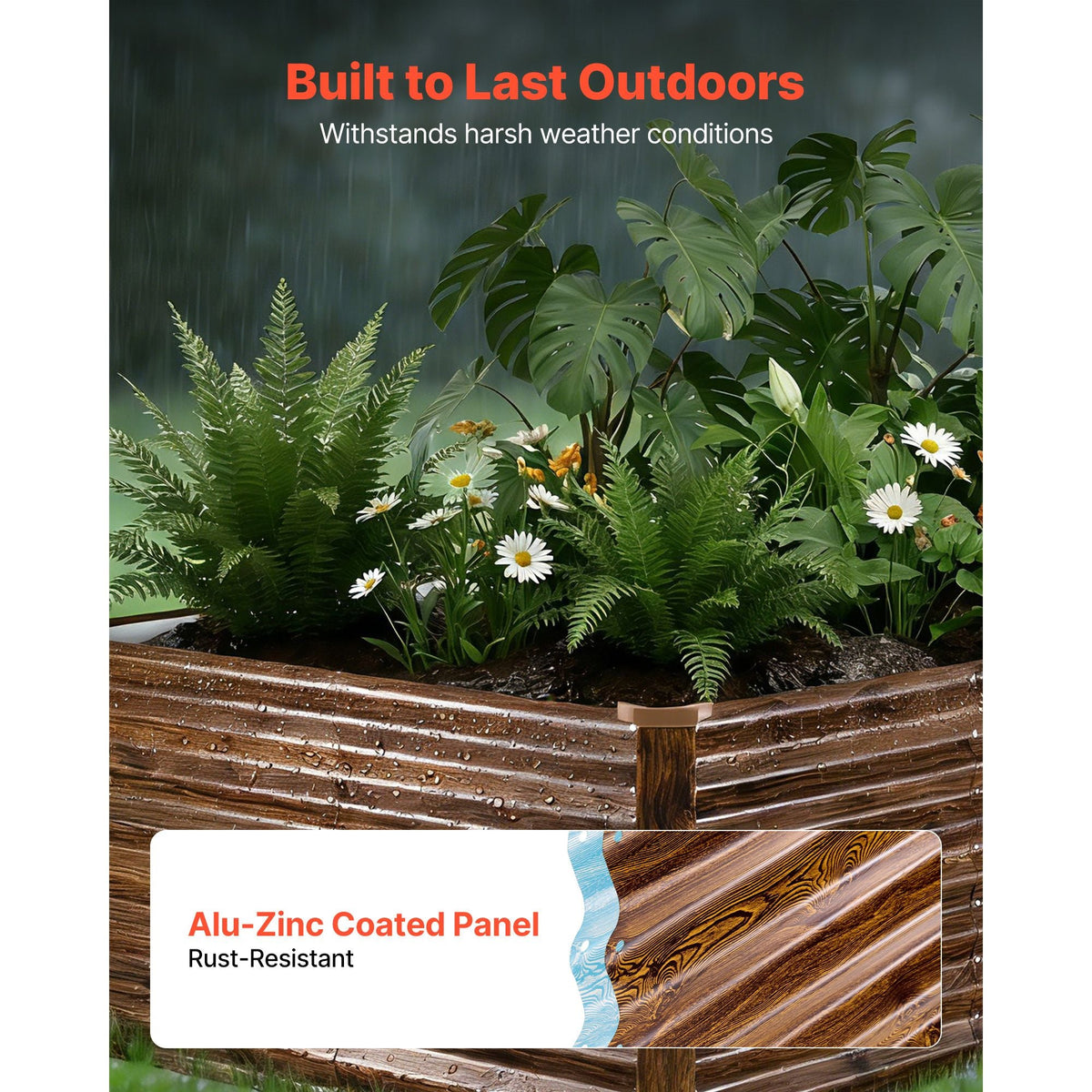 Galvanized Raised Garden Bed, 8 x 4 x 2 ft, Rectangular Metal Planter Box Kit Outdoor, Bottomless Elevated Planting Box with Gloves, Alu-Zinc, for Growing Flowers Vegetables, Deep Wood Grain