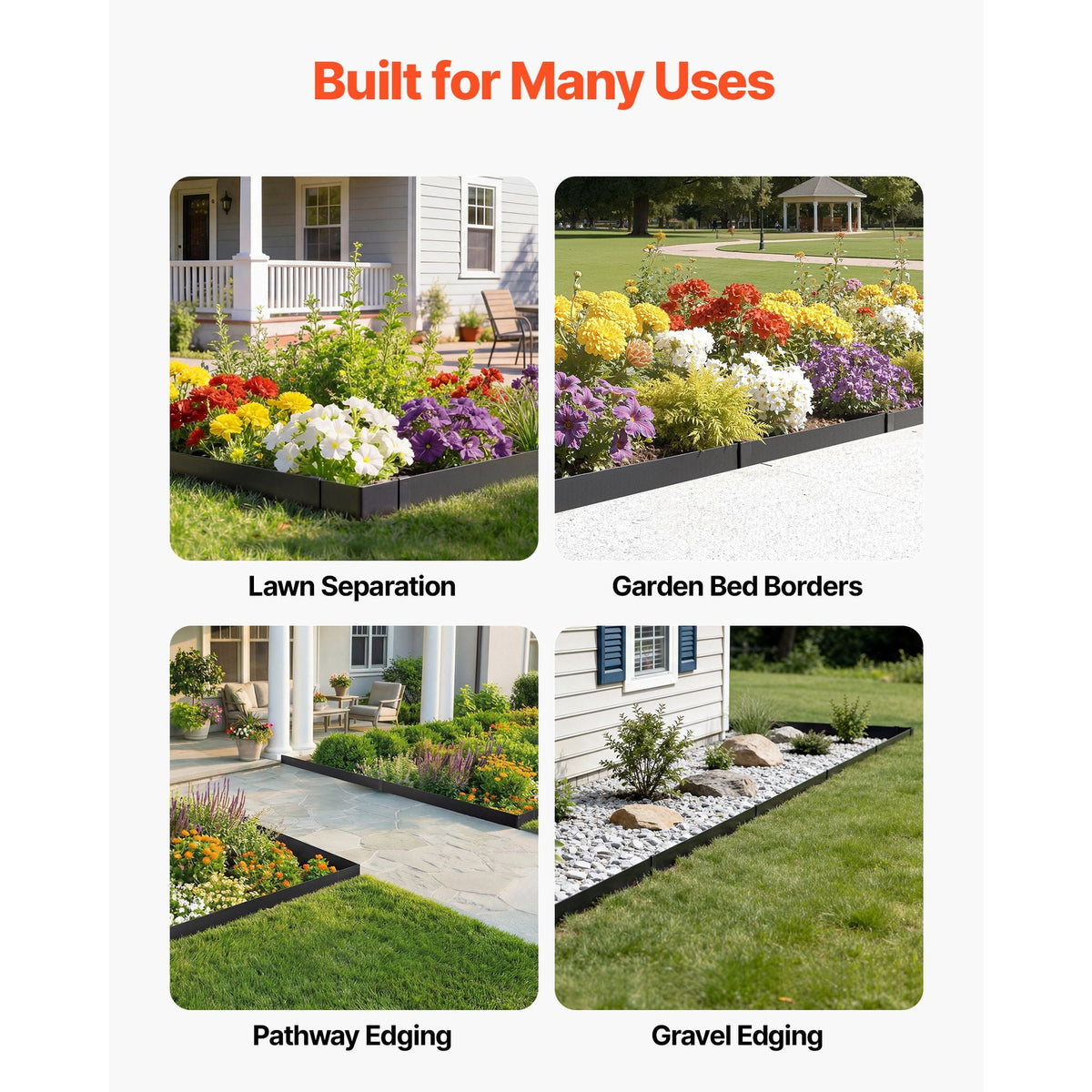 Galvanized Steel Landscape Edging, 10-Pack 40 x 4.5 Inch Metal Edging for Landscaping with 11 Mounting Clips, Heavy Duty Metal Garden Edge Border for Flower Bed, Yard Pathway, Black