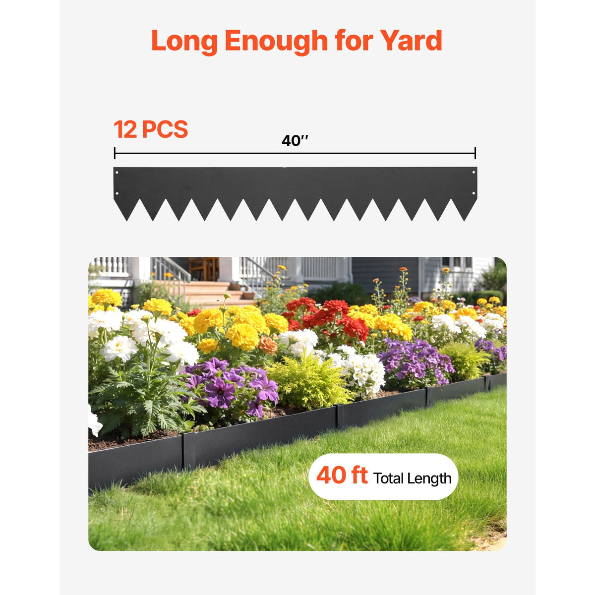 Galvanized Steel Landscape Edging, 12-Pack 40 x 6 Inch Metal Edging for Landscaping with 14 Mounting Clips, Heavy Duty Metal Garden Edge Border for Flower Bed, Yard Pathway, Black