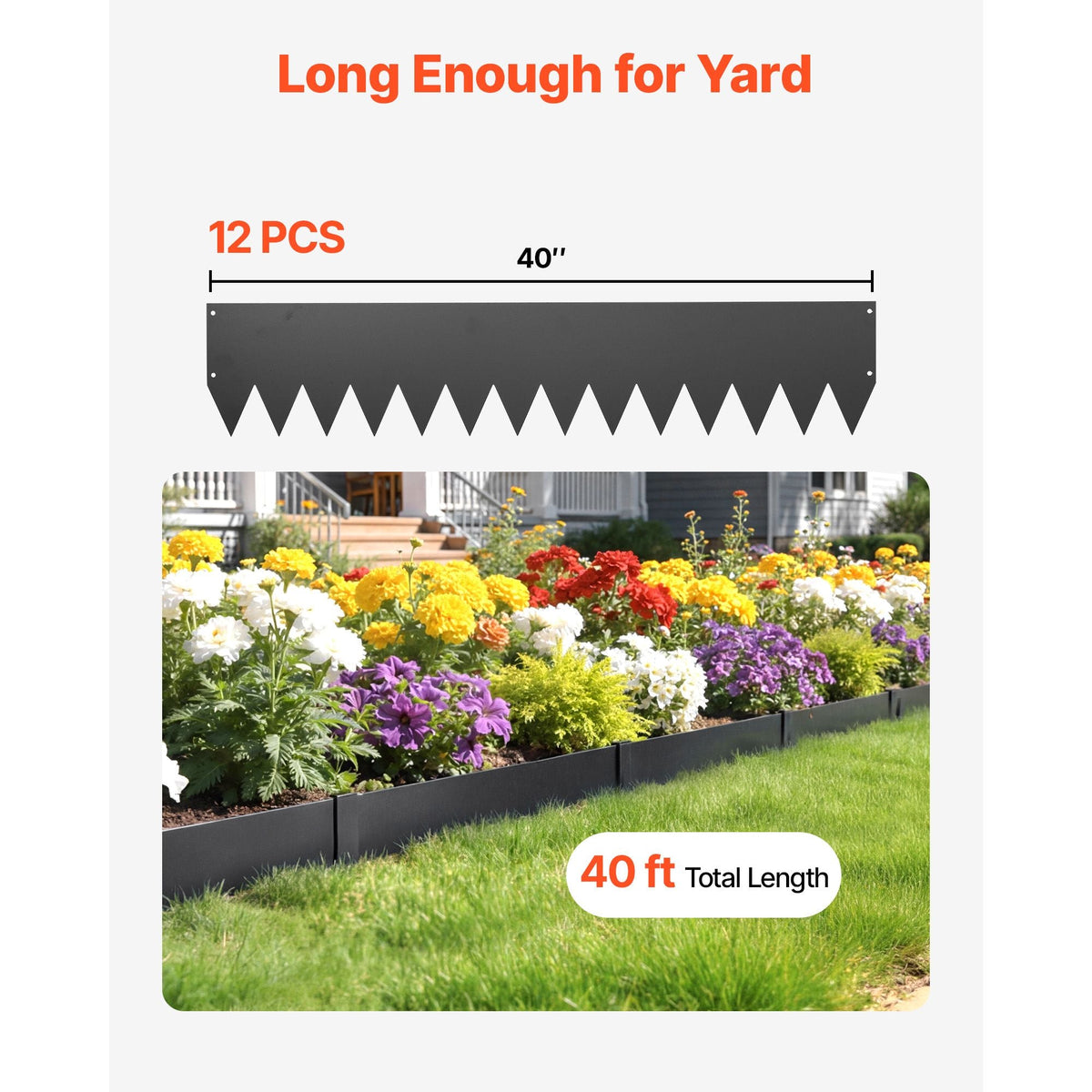 Galvanized Steel Landscape Edging, 12-Pack 40 x 8 Inch Metal Edging for Landscaping with 14 Mounting Clips, Heavy Duty Metal Garden Edge Border for Flower Bed, Yard Pathway, Black