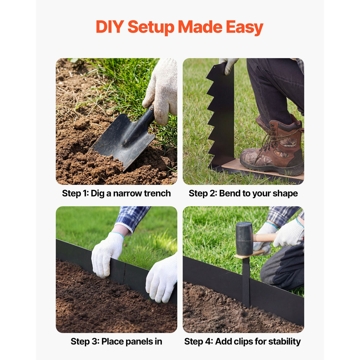Galvanized Steel Landscape Edging, 12-Pack 40 x 8 Inch Metal Edging for Landscaping with 14 Mounting Clips, Heavy Duty Metal Garden Edge Border for Flower Bed, Yard Pathway, Black