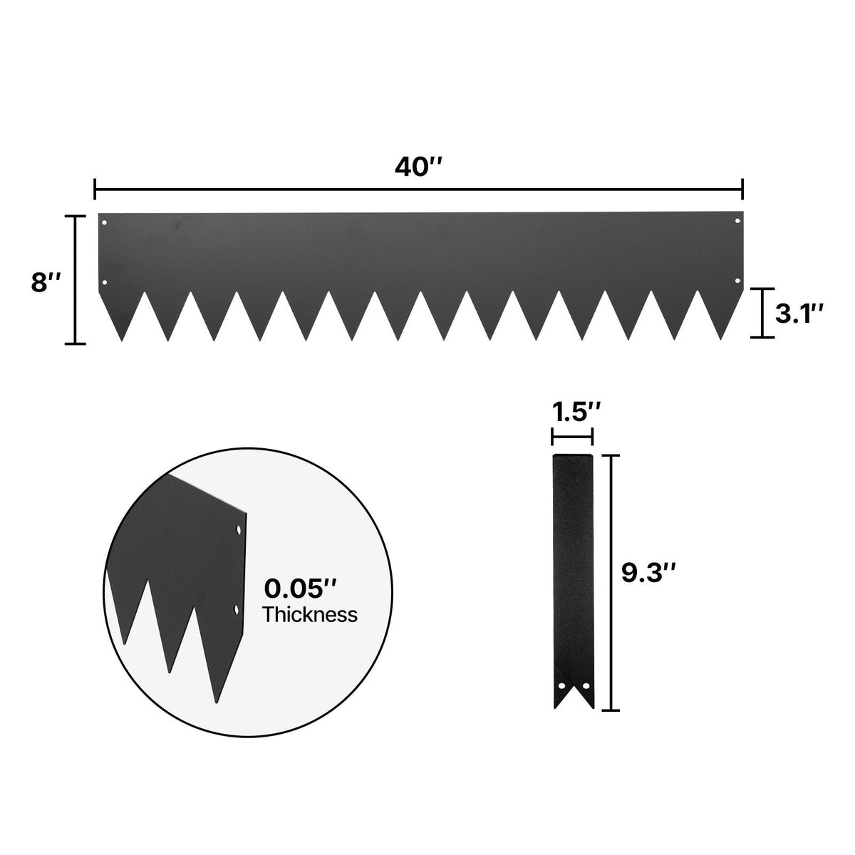 Galvanized Steel Landscape Edging, 12-Pack 40 x 8 Inch Metal Edging for Landscaping with 14 Mounting Clips, Heavy Duty Metal Garden Edge Border for Flower Bed, Yard Pathway, Black
