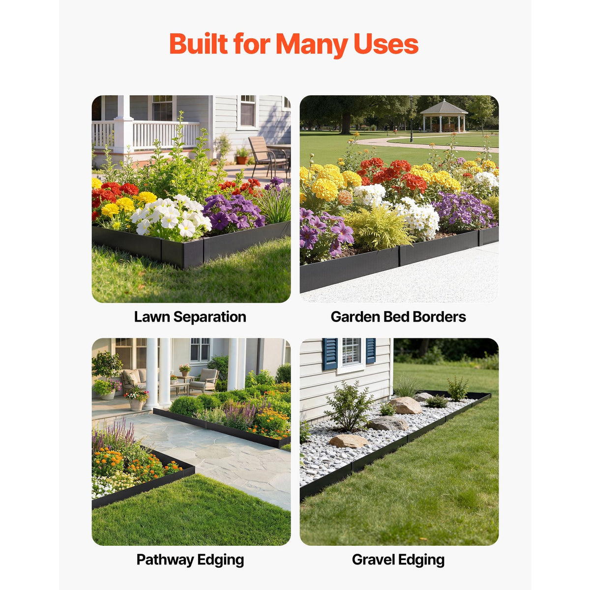 Galvanized Steel Landscape Edging, 12-Pack 40 x 8 Inch Metal Edging for Landscaping with 14 Mounting Clips, Heavy Duty Metal Garden Edge Border for Flower Bed, Yard Pathway, Black