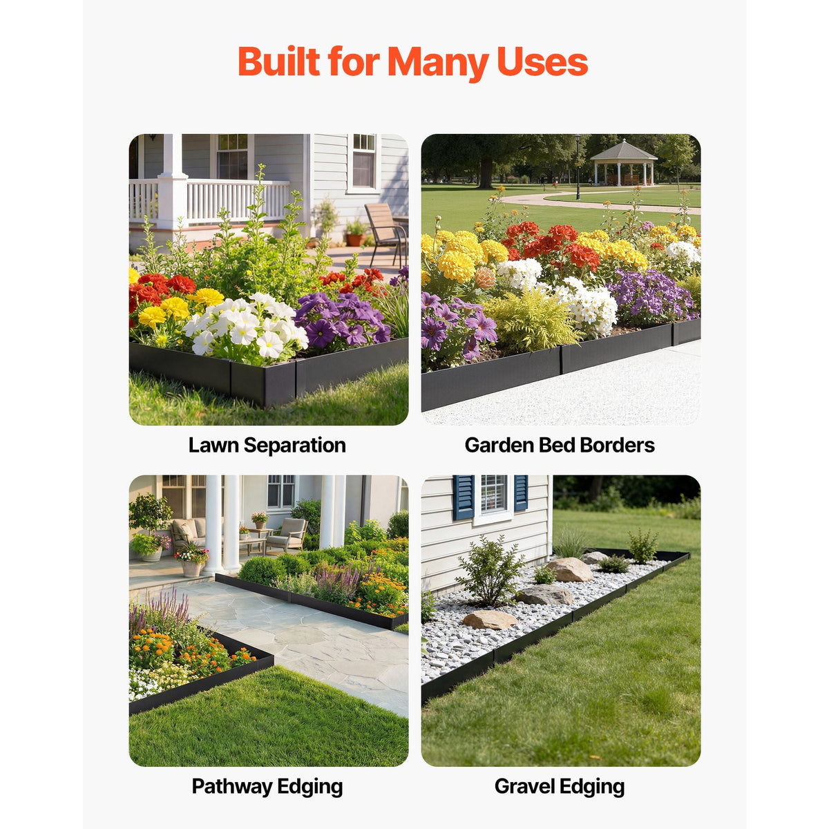 Galvanized Steel Landscape Edging, 30-Pack 40 x 6 Inch Metal Edging for Landscaping with 32 Mounting Clips, Heavy Duty Metal Garden Edge Border for Flower Bed, Yard Pathway, Black