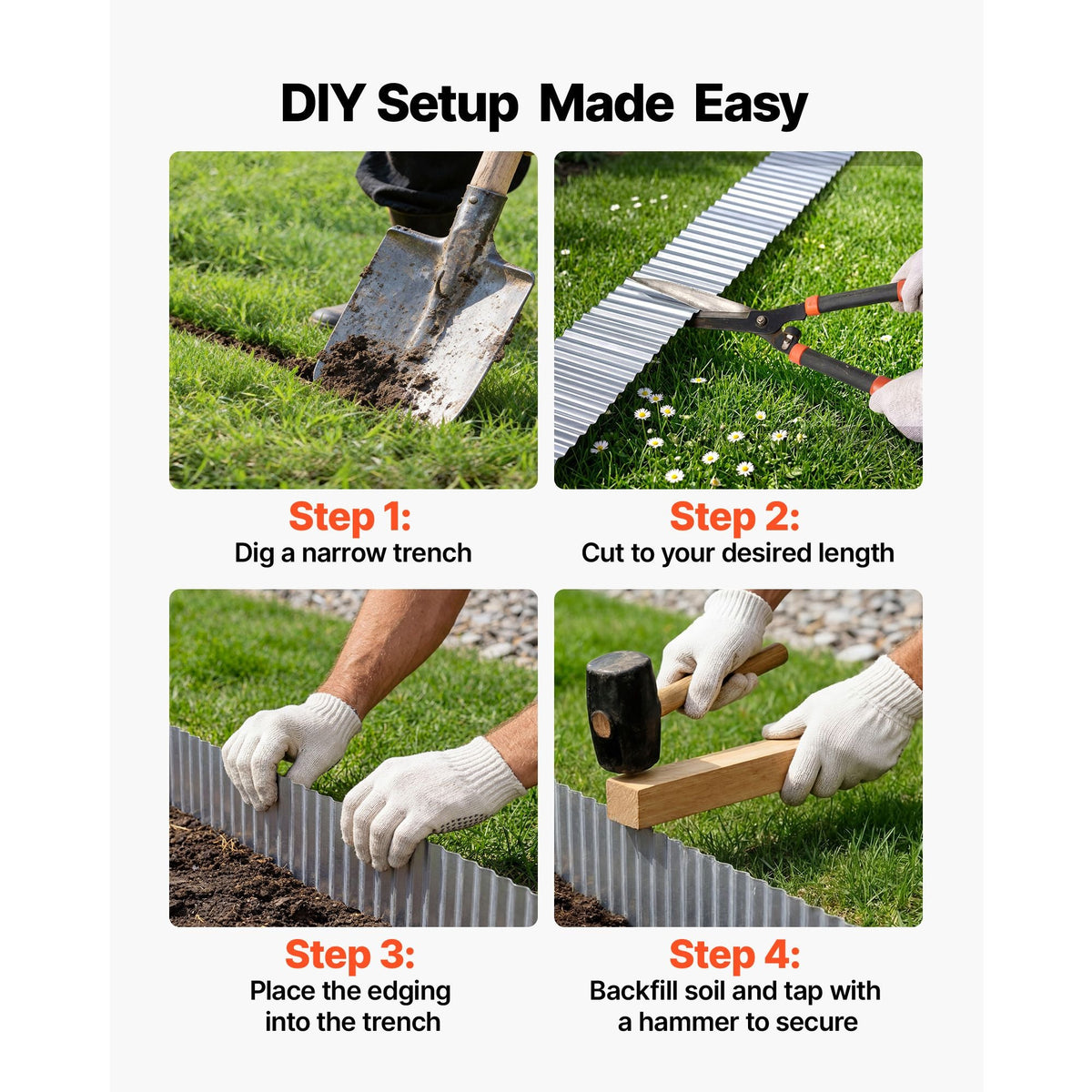 Galvanized Steel Landscape Edging, 50 ft x 6 in Metal Edging for Landscaping with Gloves, Easy-to-Install Bendable Metal Strips, Heavy Duty Metal Garden Edge Border for Flower Bed, Yard Pathway