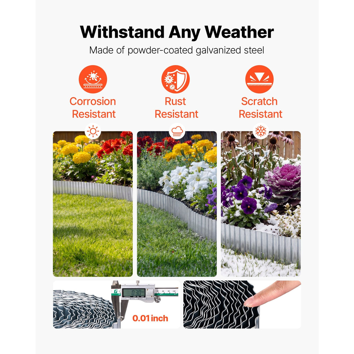 Galvanized Steel Landscape Edging, 50 ft x 6 in Metal Edging for Landscaping with Gloves, Easy-to-Install Bendable Metal Strips, Heavy Duty Metal Garden Edge Border for Flower Bed, Yard Pathway