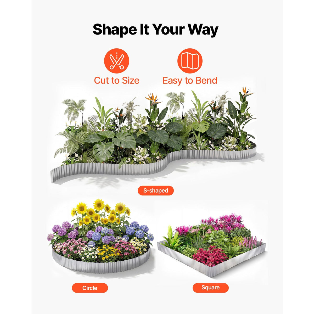 Galvanized Steel Landscape Edging, 50 ft x 6 in Metal Edging for Landscaping with Gloves, Easy-to-Install Bendable Metal Strips, Heavy Duty Metal Garden Edge Border for Flower Bed, Yard Pathway