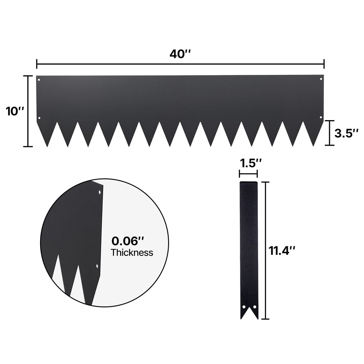 Galvanized Steel Landscape Edging, 6-Pack 40 x 10 Inch Metal Edging for Landscaping with 8 Mounting Clips, Heavy Duty Metal Garden Edge Border for Flower Bed, Yard Pathway, Black