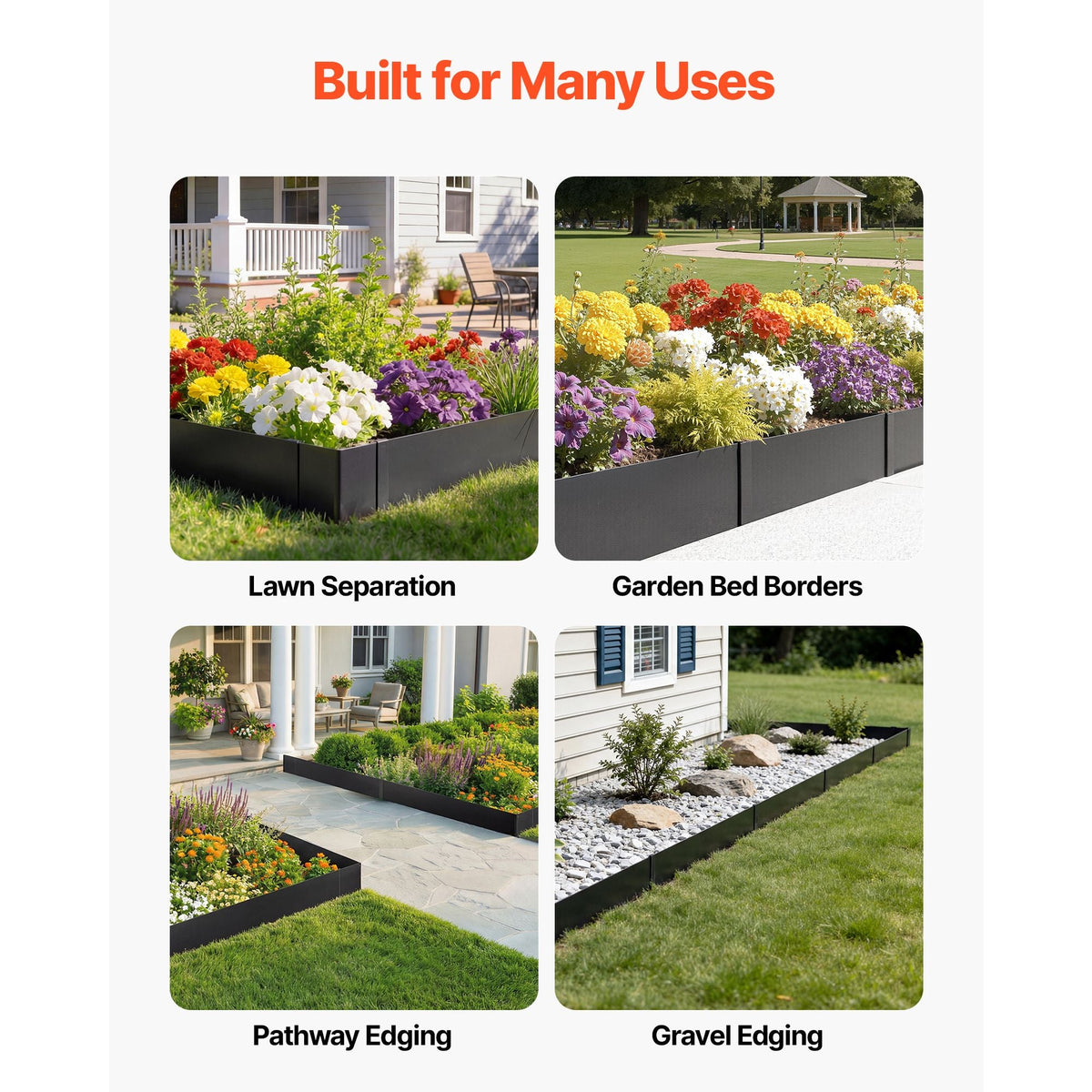 Galvanized Steel Landscape Edging, 6-Pack 40 x 10 Inch Metal Edging for Landscaping with 8 Mounting Clips, Heavy Duty Metal Garden Edge Border for Flower Bed, Yard Pathway, Black