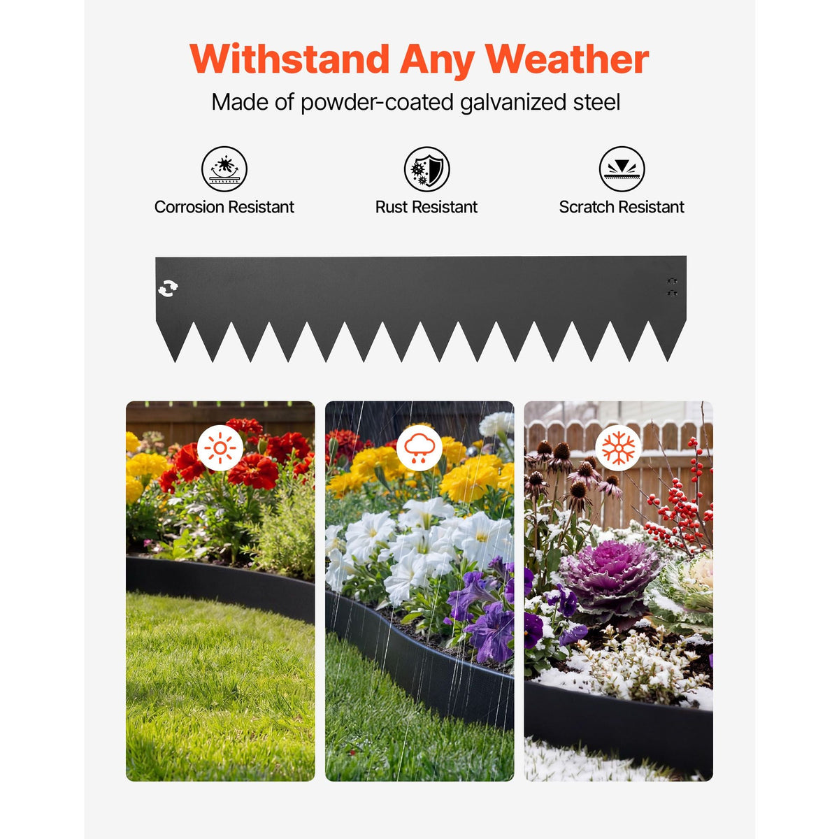 Galvanized Steel Landscape Edging, 6-Pack 40 x 8 Inch Metal Edging for Landscaping with 6 Mounting Clips, Bendable Metal Garden Edge Border for Flower Bed, Yard Pathway, Black