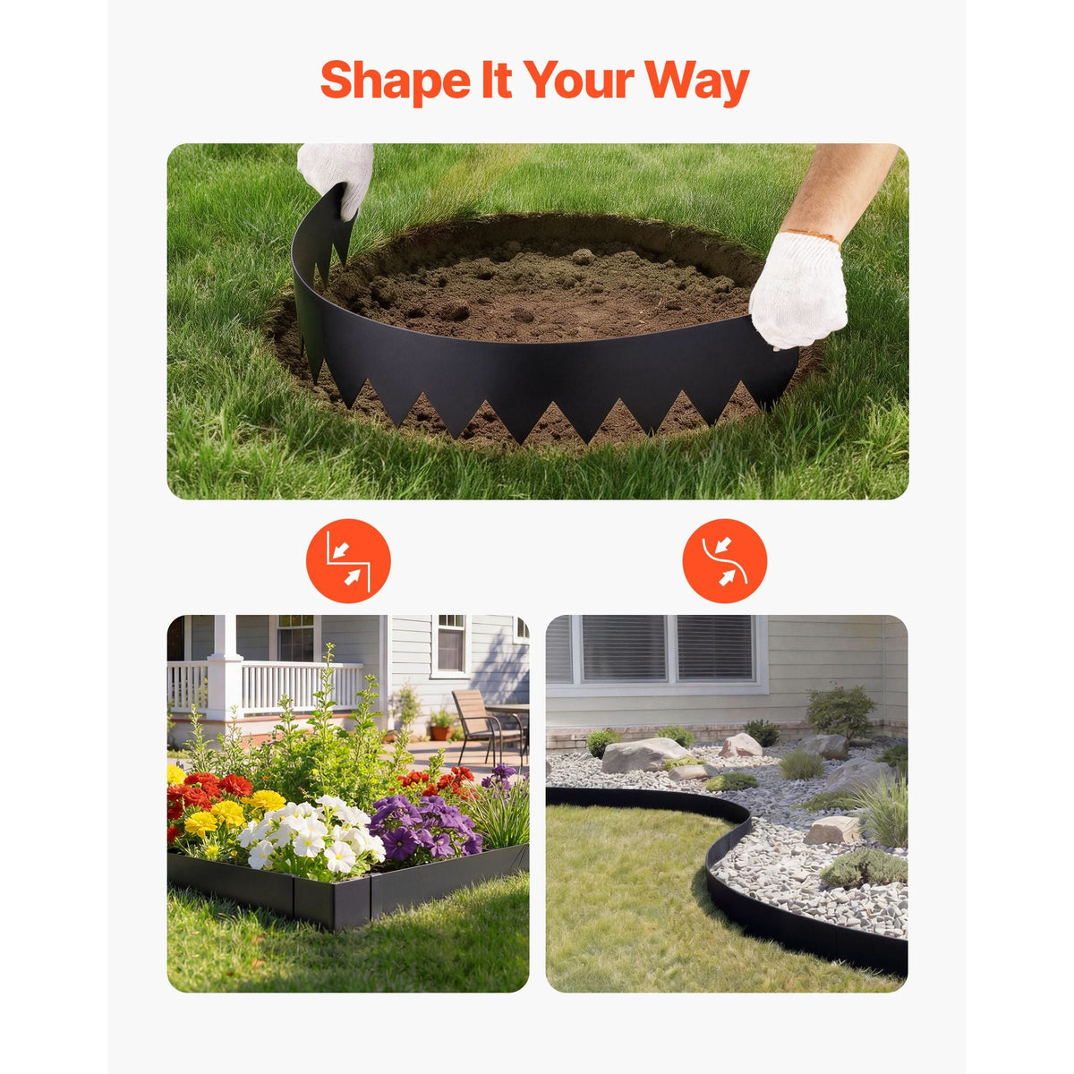 Galvanized Steel Landscape Edging, 6-Pack 40 x 8 Inch Metal Edging for Landscaping with 6 Mounting Clips, Bendable Metal Garden Edge Border for Flower Bed, Yard Pathway, Black