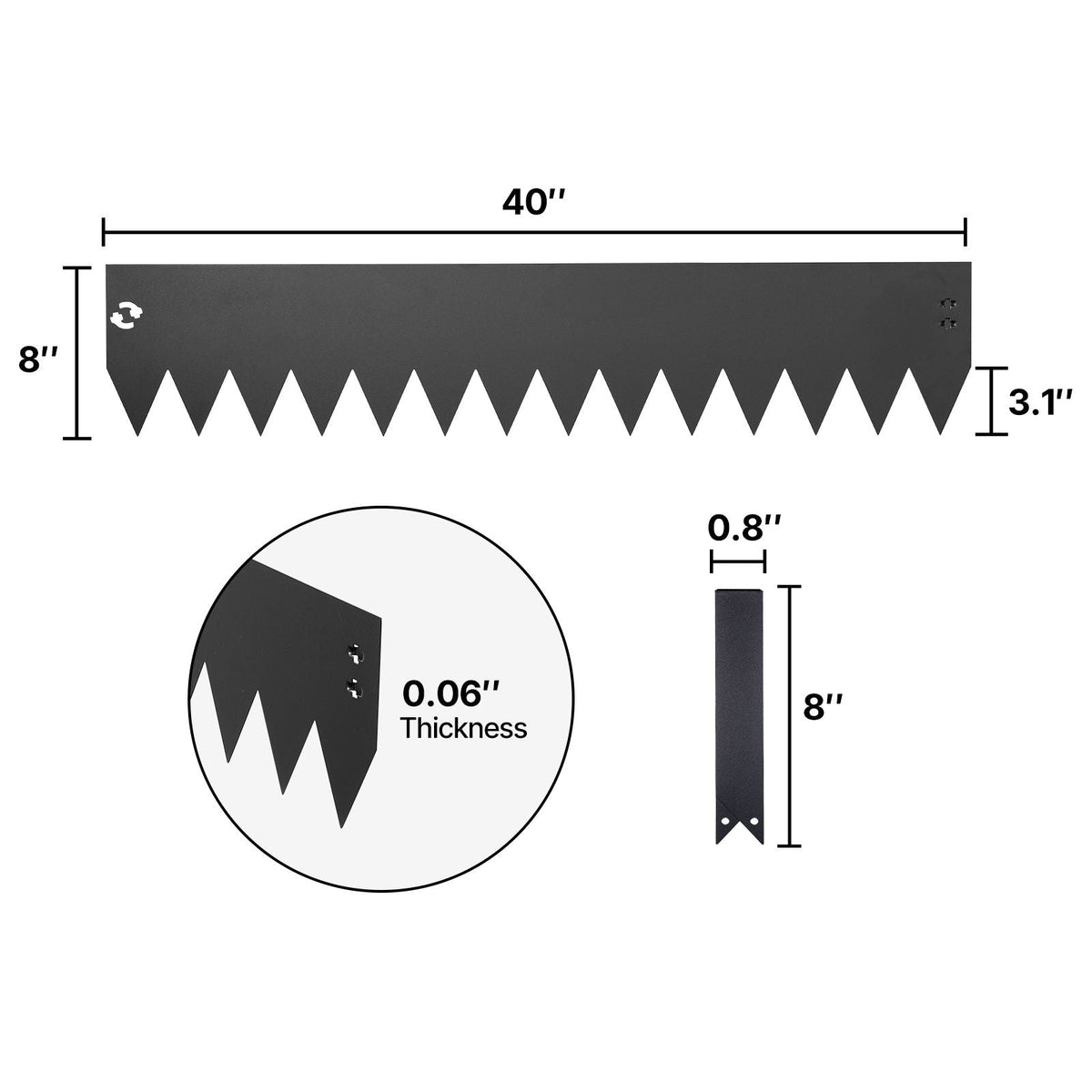 Galvanized Steel Landscape Edging, 6-Pack 40 x 8 Inch Metal Edging for Landscaping with 6 Mounting Clips, Bendable Metal Garden Edge Border for Flower Bed, Yard Pathway, Black